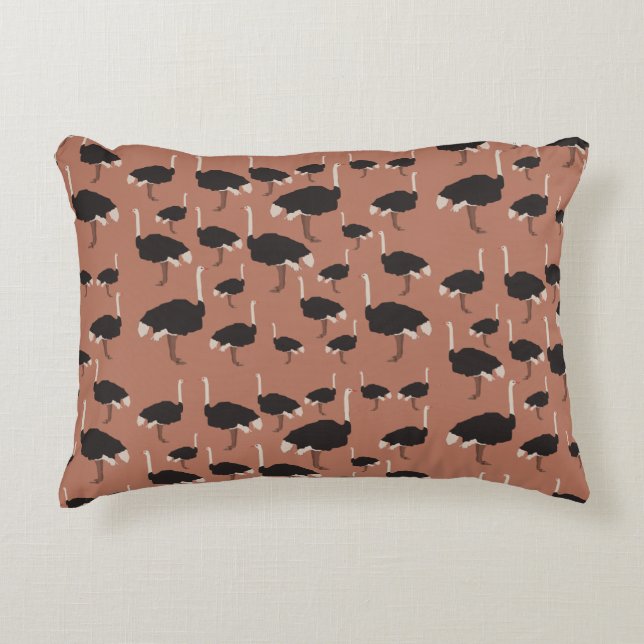 Ostrich Bird Illustration Pattern Accent Pillow (Front)