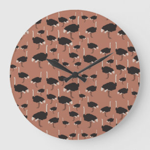 Ostrich Bird Illustration Pattern  Large Clock