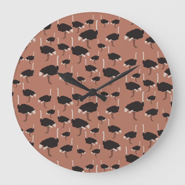 Ostrich Bird Illustration Pattern  Large Clock (Front)