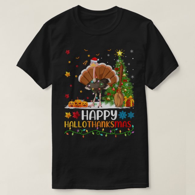Ostrich Bird Lover Funny Happy Ostrich HelloThanks T-Shirt (Design Front)