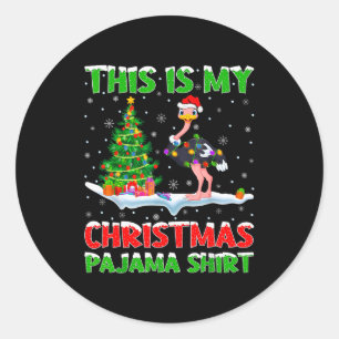 Ostrich Bird Xmas Tree Lights This Is My Christmas Classic Round Sticker