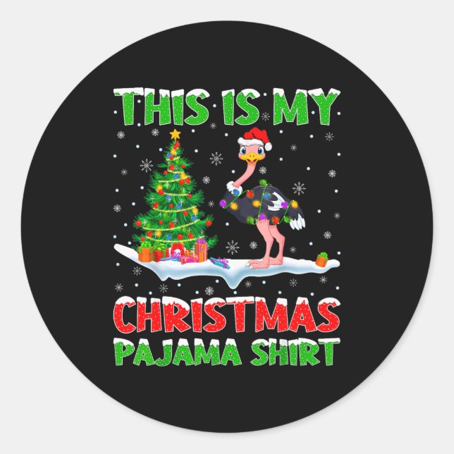 Ostrich Bird Xmas Tree Lights This Is My Christmas Classic Round Sticker (Front)