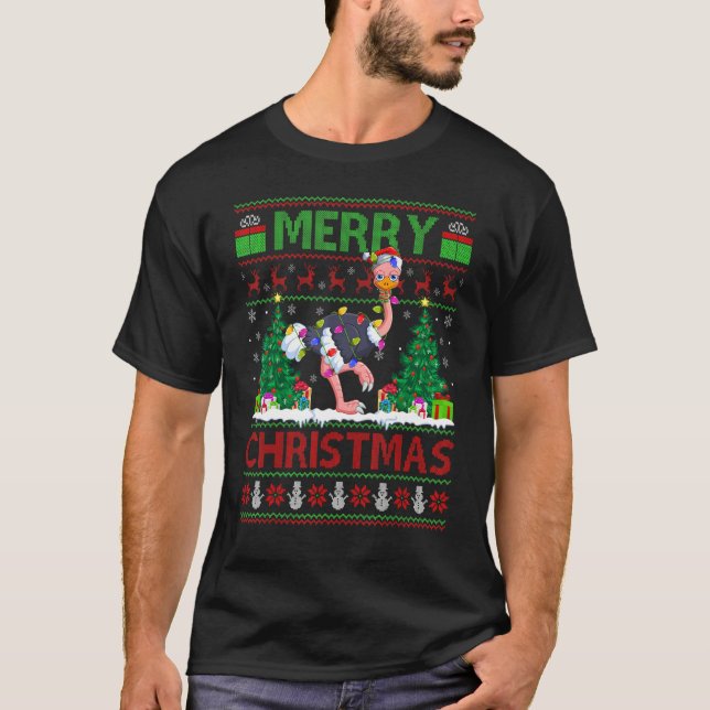 Ostrich Bird   Xmas Tree Ugly Santa Ostrich Christ T-Shirt (Front)