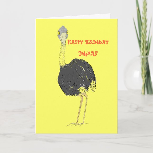 Ostrich Birthday card named (Front)