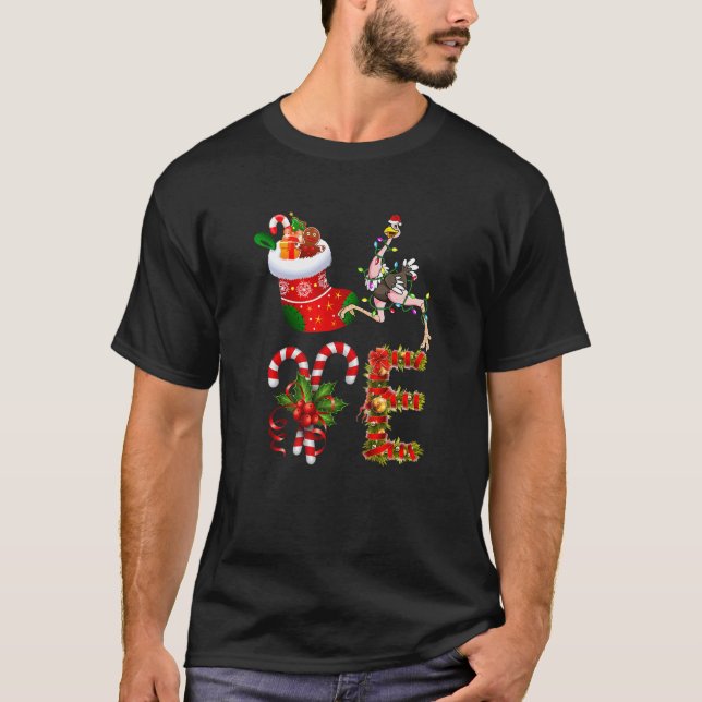 Ostrich Christmas Lights Led  Santa Hat Christmas T-Shirt (Front)