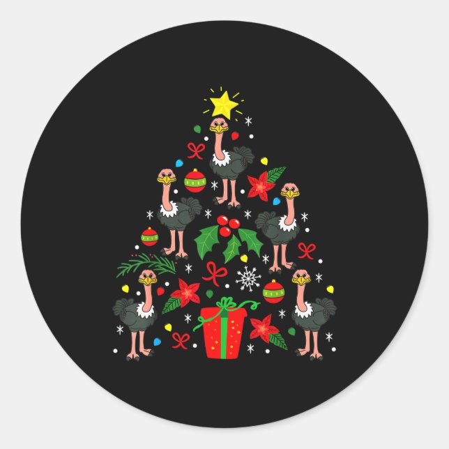 Ostrich Christmas Ornament Tree Funny Xmas Gift  Classic Round Sticker (Front)