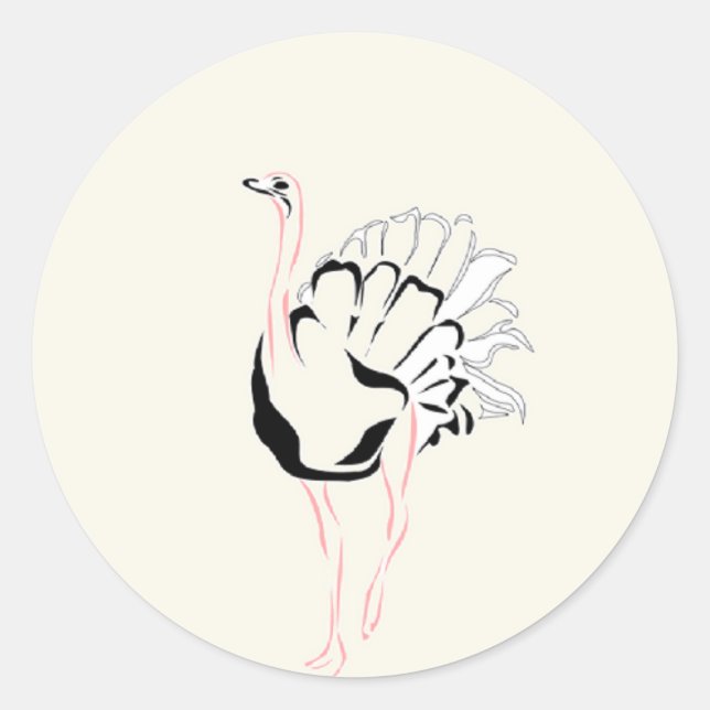 Ostrich drawing on classic round sticker (Front)
