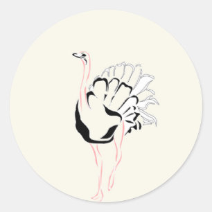 Ostrich drawing on classic round sticker