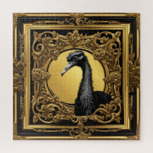 Ostrich gold ornamental frame jigsaw puzzle