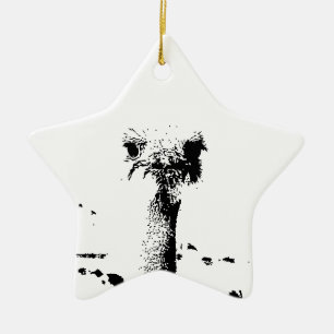 Ostrich Head in Pen and Ink Ceramic Ornament