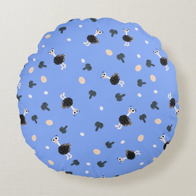 Ostrich pattern round pillow (Front)