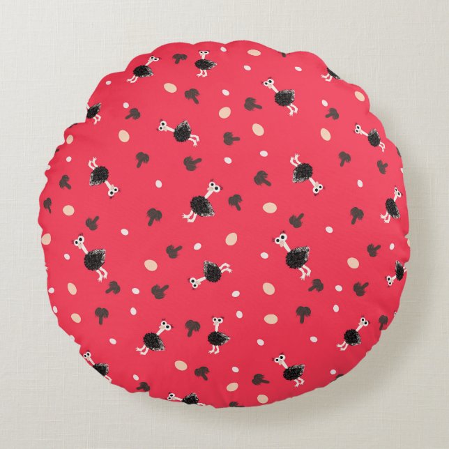Ostrich pattern round pillow (Front)
