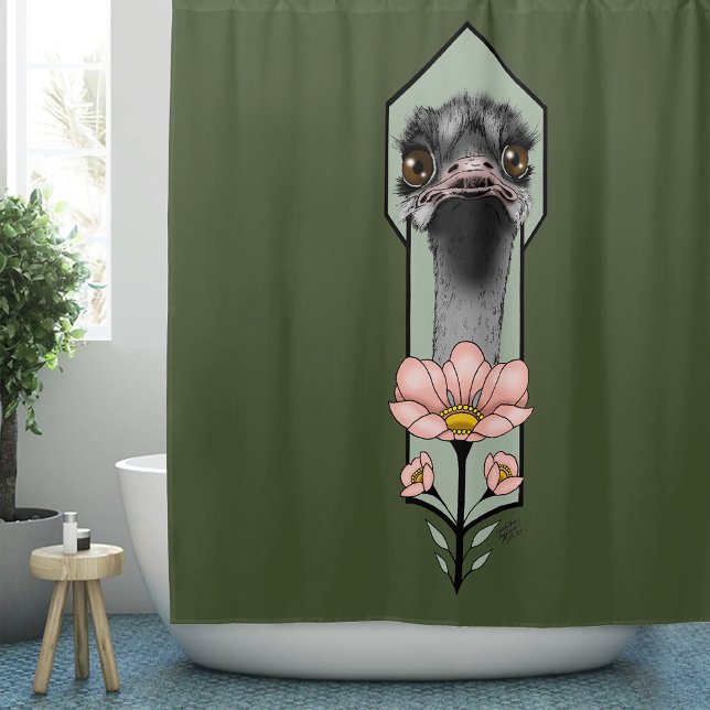 Ostrich Pink  Flowers Olive Green Art Deco  (Creator Uploaded)