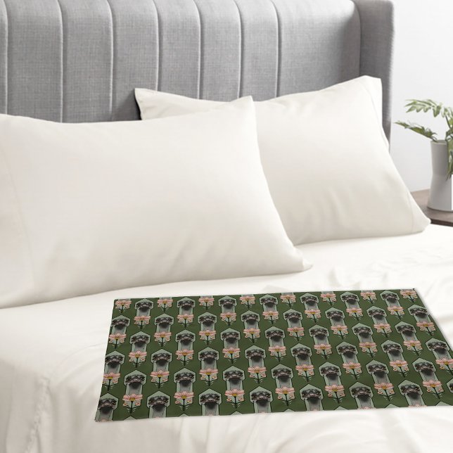 Ostrich Pink  Flowers Olive Green Art Deco  Pillowcase (Creator Uploaded)