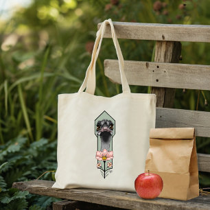 Ostrich Pink Flowers Olive Green Art Deco Tote Bag