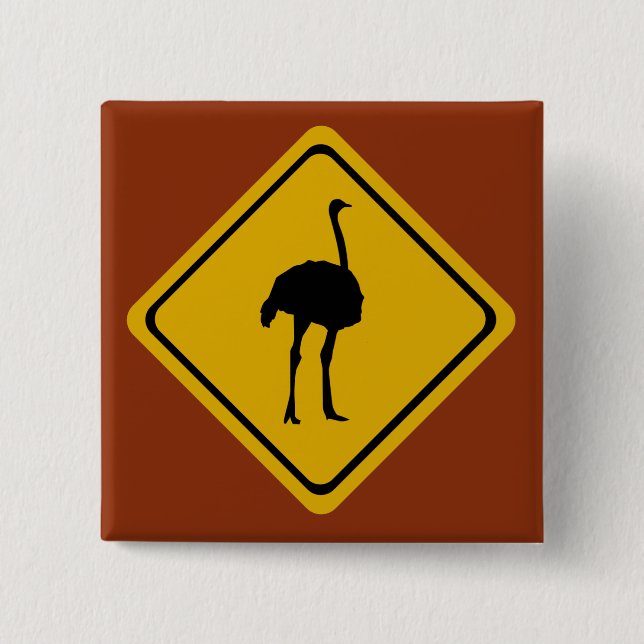 ostrich road sign 2 inch square button (Front)