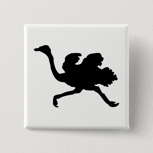 Ostrich Silhouette 2 Inch Square Button (Front)