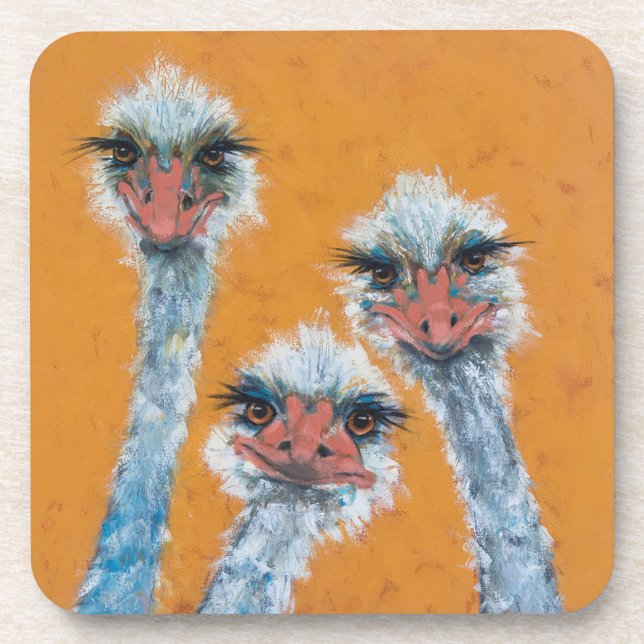 Ostrich Sisters Hard Plastic Coaster (Front)