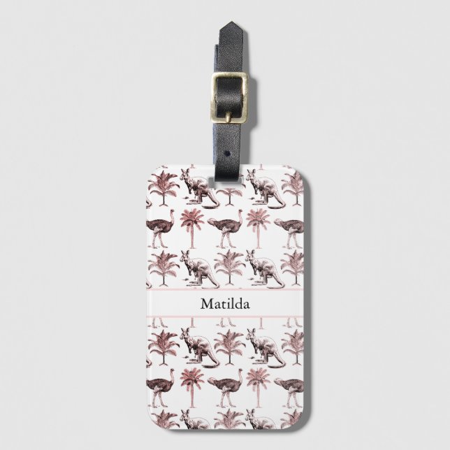 Ostriches and kangaroos, customizable  luggage tag (Front Vertical)
