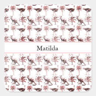 Ostriches and kangaroos, customizable square sticker