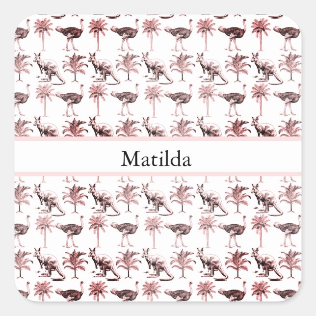 Ostriches and kangaroos, customizable square sticker (Front)