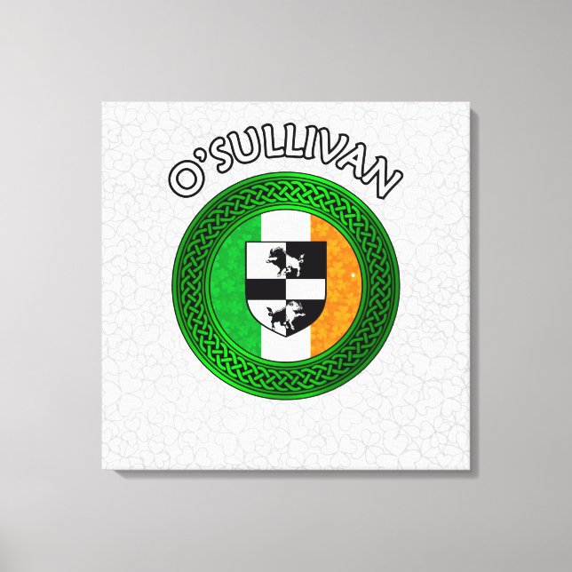 O'Sullivan Crest & Celtic Knot on Shamrock Canvas  (Front)