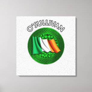 O'Sullivan Crest & Celtic Knot on Shamrock Canvas Print