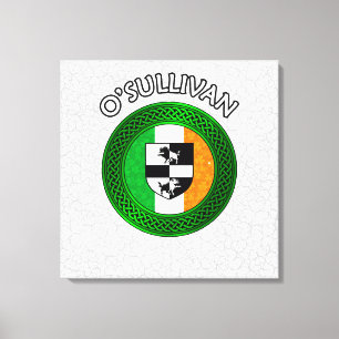 O'Sullivan Crest & Celtic Knot on Shamrock Canvas  Print