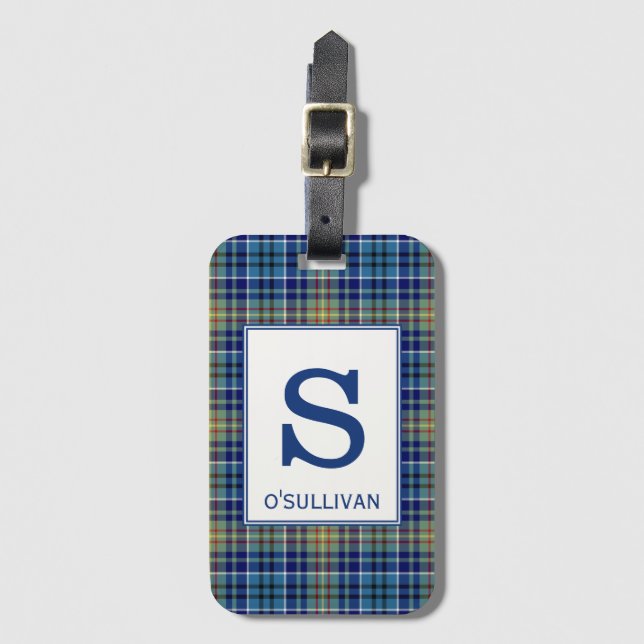 O'Sullivan Tartan Bright Blue Plaid Pattern Luggage Tag (Front Vertical)
