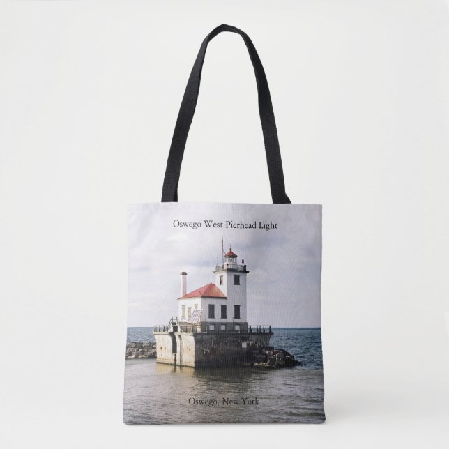 Oswego West Pierhead Light all over tote bag (Front)