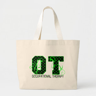 ot green and black polka dots large tote bag