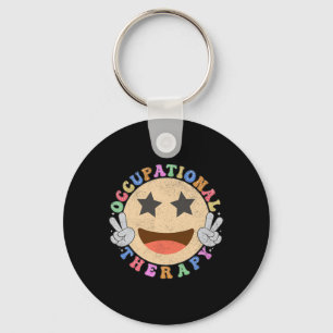 Ot Occupational Therapy Hippie Smile Face Flowers Keychain