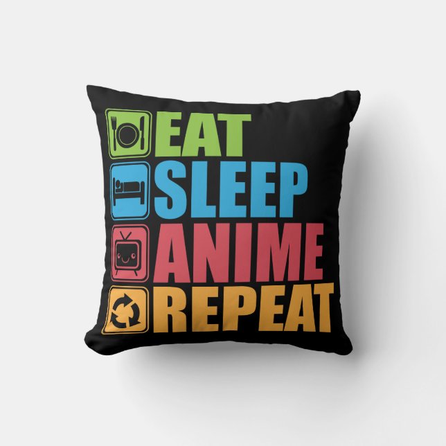 Otaku - Eat, Sleep, Anime, Repeat - Manga, Funny Throw Pillow (Front)