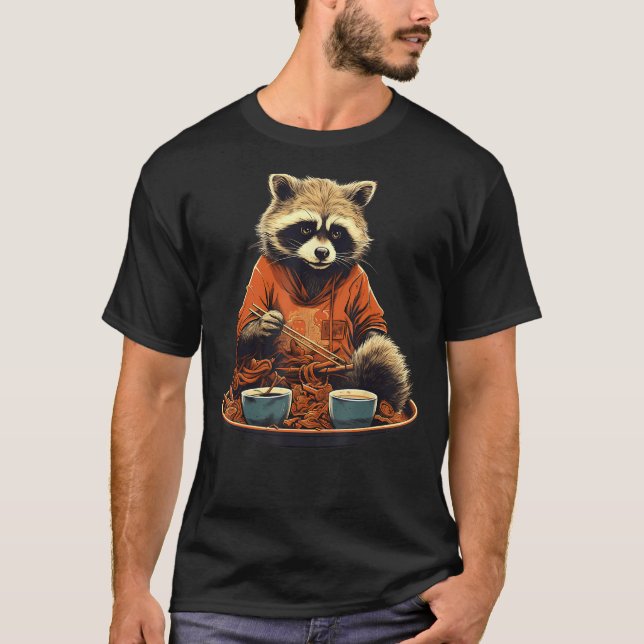 Otaku   Raccoon Eat Japanese Food Ramen Noodles T-Shirt (Front)