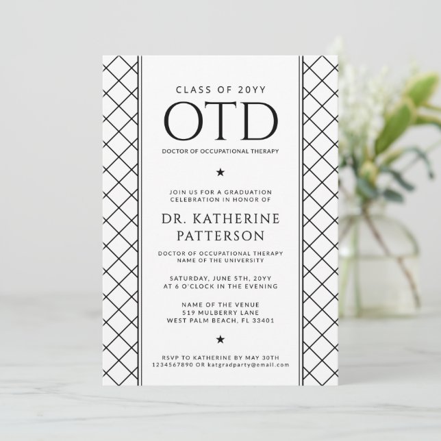 OTD Doctor of Occupational Therapy Graduation Invitation (Standing Front)