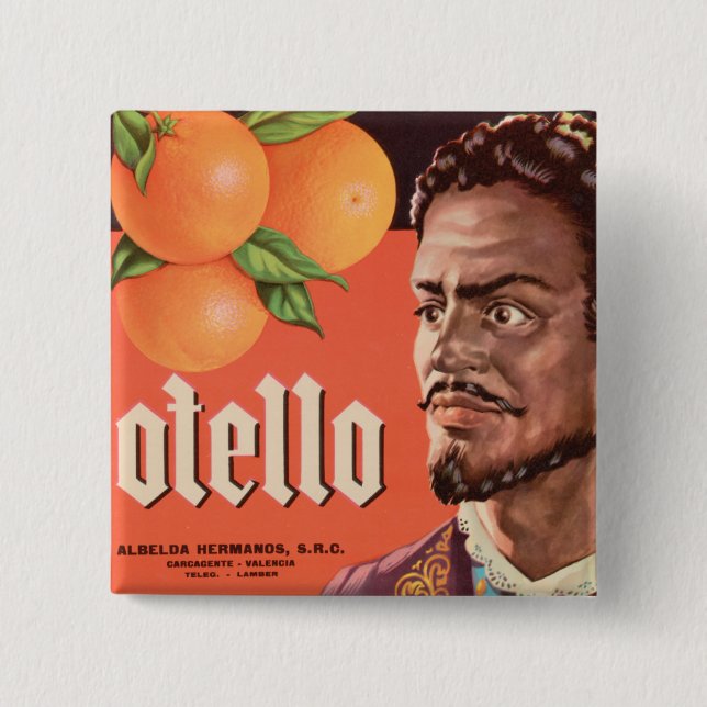 Otello Orange Label 2 Inch Square Button (Front)