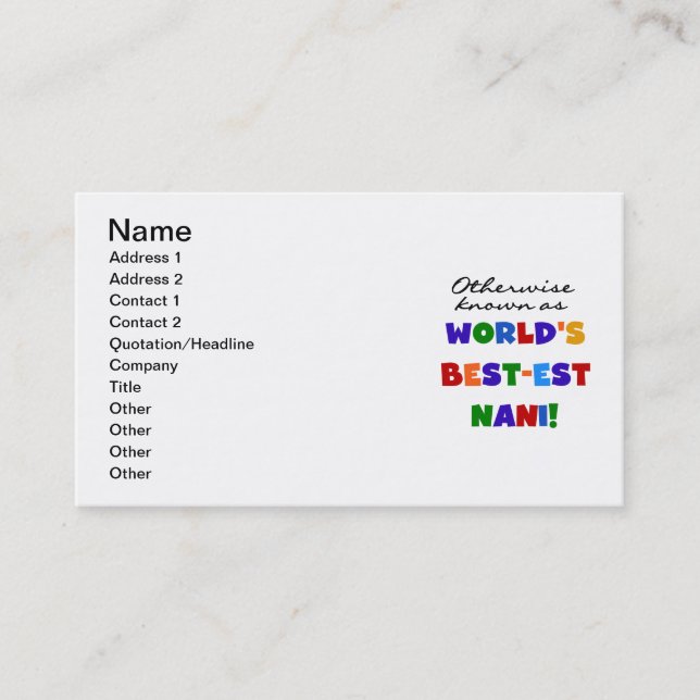 Otherwise Known as Best-est Nani Tshirts and GIfts Business Card (Front)