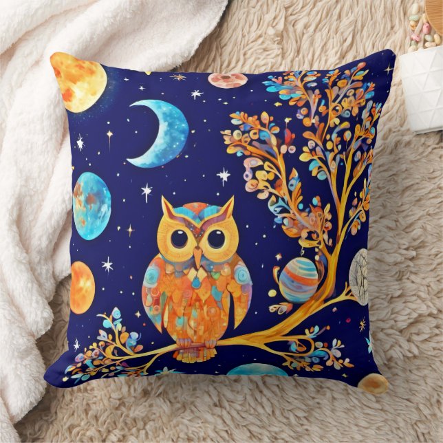 Otherworldly Owl Art: Celestial Wonders Throw Pillow (Blanket)