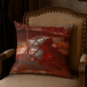 Otherworldly Red Forest Abstract Art  Throw Pillow