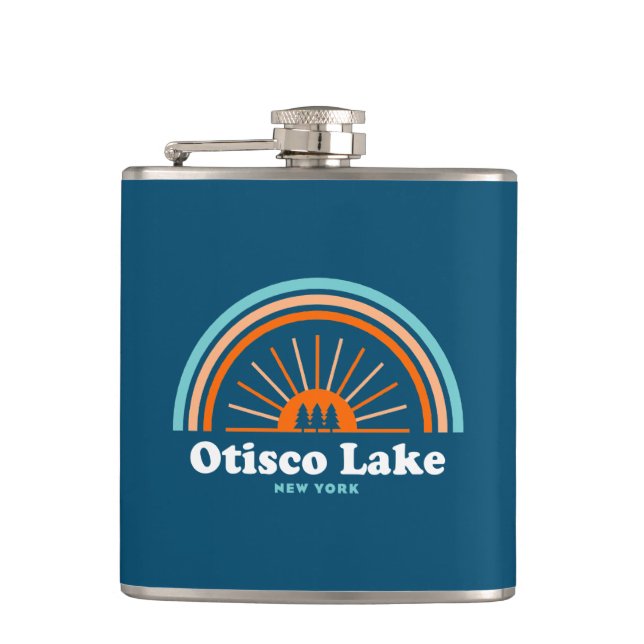 Otisco Lake New York Rainbow Hip Flask (Front)