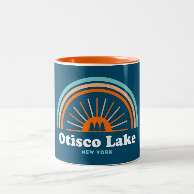 Otisco Lake New York Rainbow Two-Tone Coffee Mug (Center)