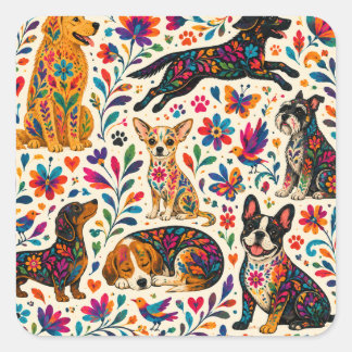 Otomi Art Dog  Square Sticker