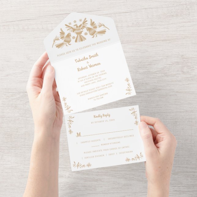 Otomi beige Mexicain tout en un mariage Invitation (Déchirure)