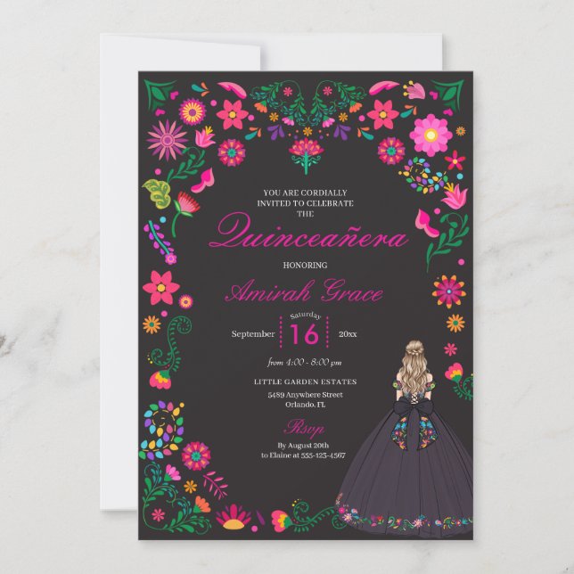 Otomi Broderie Mexicaine Quinceañera Invitation (Devant)