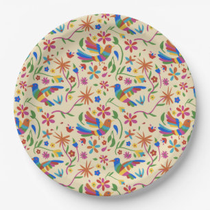 Otomi Colorful Bird & Flowers Pattern cute summer Paper Plate