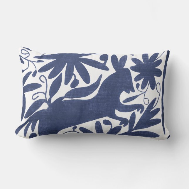 Otomi donkey, Navy Lumbar Pillow (Front)
