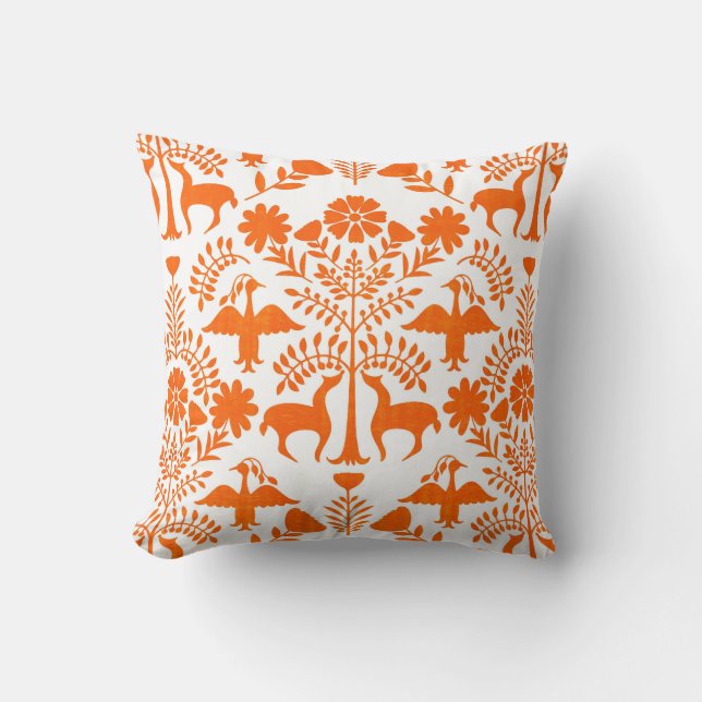 Otomi Impression, oreiller blanc et orangé de poul (Recto)