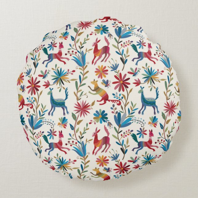 Otomi Inspired Design Round Pillow (Back)