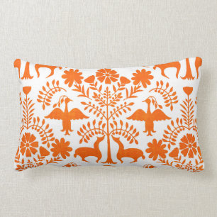 Otomi Print, White & Orange Boho Throw Pillow