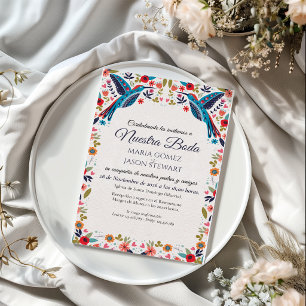 Otomi Tenangos Colourful Floral Spanish Wedding Invitation